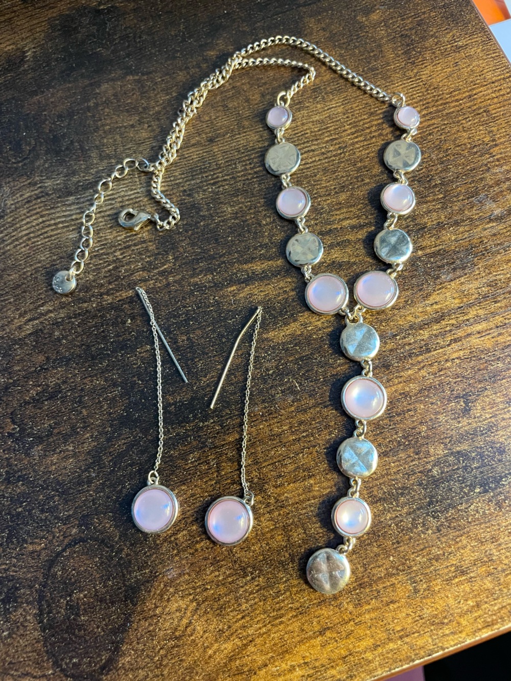 gold & purple stone necklace + earrings